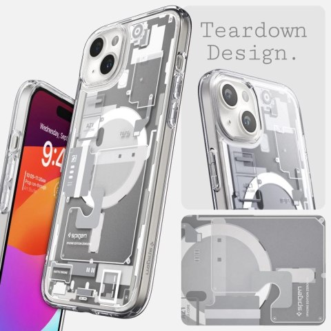 Etui Spigen Ultra Hybrid Mag z MagSafe na iPhone 15 - białe (wzór Zero One) Etui Spigen Ultra Hybrid Mag z MagSafe na iPhone 15 - białe (wzór Zero One)