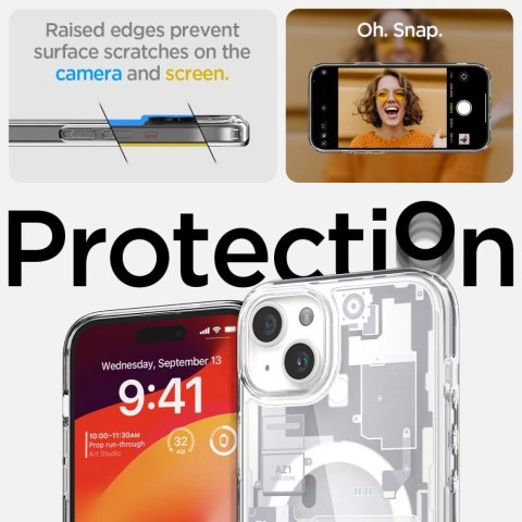 Etui Spigen Ultra Hybrid Mag z MagSafe na iPhone 15 - białe (wzór Zero One) Etui Spigen Ultra Hybrid Mag z MagSafe na iPhone 15 - białe (wzór Zero One)