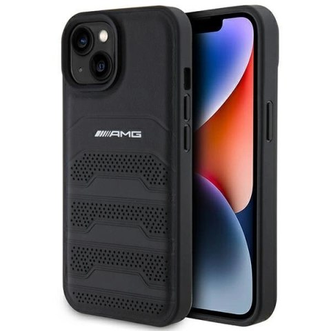 Etui AMG Leather Debossed Lines do iPhone 15 Plus - czarne Etui AMG Leather Debossed Lines do iPhone 15 Plus - czarne