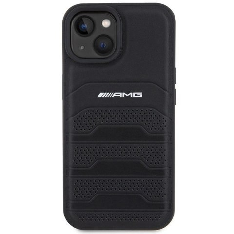Etui AMG Leather Debossed Lines do iPhone 15 Plus - czarne Etui AMG Leather Debossed Lines do iPhone 15 Plus - czarne
