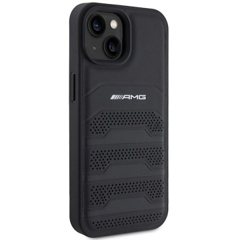 Etui AMG Leather Debossed Lines do iPhone 15 Plus - czarne Etui AMG Leather Debossed Lines do iPhone 15 Plus - czarne