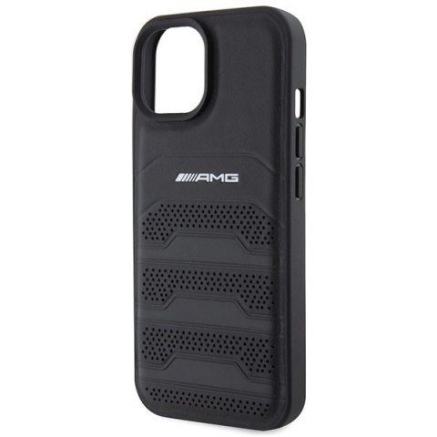 Etui AMG Leather Debossed Lines do iPhone 15 Plus - czarne Etui AMG Leather Debossed Lines do iPhone 15 Plus - czarne