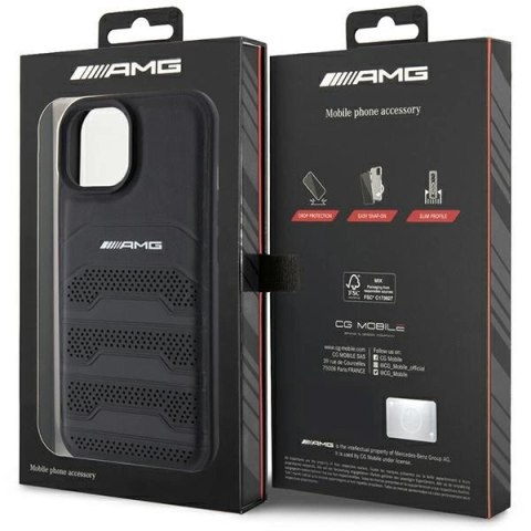Etui AMG Leather Debossed Lines do iPhone 15 Plus - czarne Etui AMG Leather Debossed Lines do iPhone 15 Plus - czarne