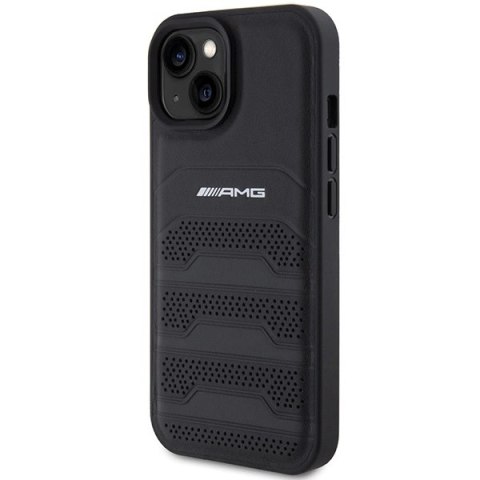 Etui AMG Leather Debossed Lines do iPhone 15 - czarne Etui AMG Leather Debossed Lines do iPhone 15 - czarne