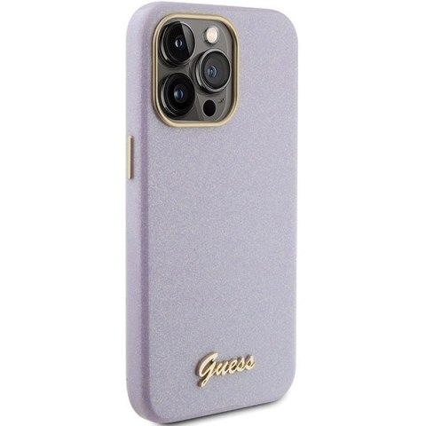 Etui Guess Glitter Glossy Script do iPhone 15 Pro Max - liliowe