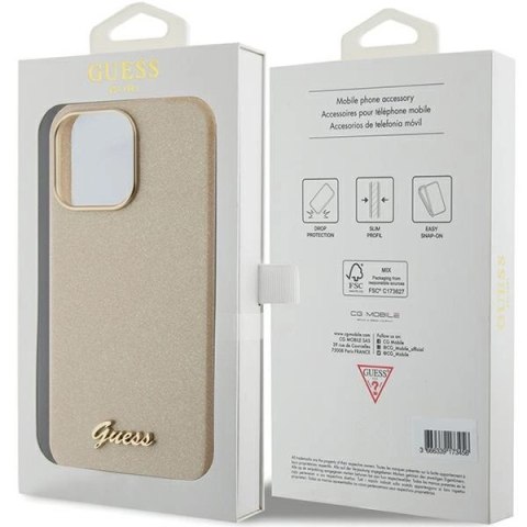 Etui Guess Glitter Glossy Script do iPhone 15 Pro Max - złote