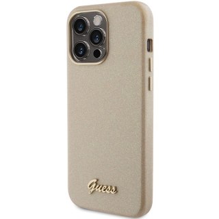 Etui Guess Glitter Glossy Script do iPhone 15 Pro - złote