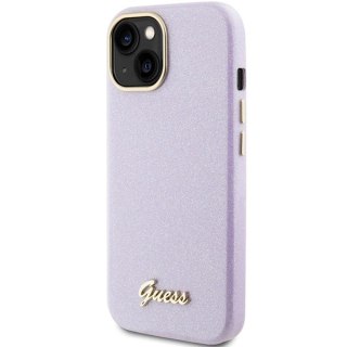 Etui Guess Glitter Glossy Script do iPhone 15 - liliowe