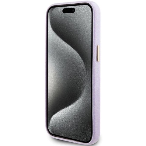 Etui Guess Glitter Glossy Script do iPhone 15 - liliowe