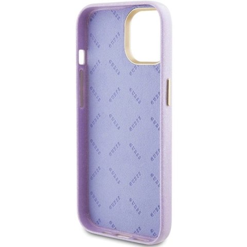 Etui Guess Glitter Glossy Script do iPhone 15 - liliowe