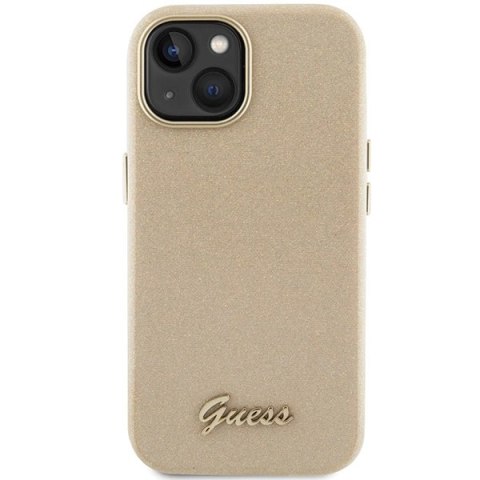 Etui Guess Glitter Glossy Script do iPhone 15 - złote
