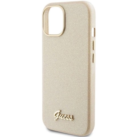 Etui Guess Glitter Glossy Script do iPhone 15 - złote