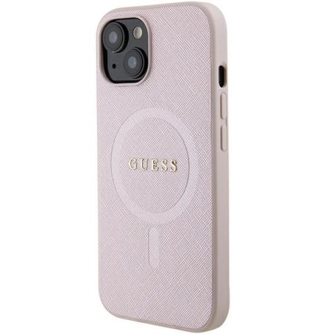 Etui Guess Saffiano MagSafe do iPhone 15 Plus - różowe