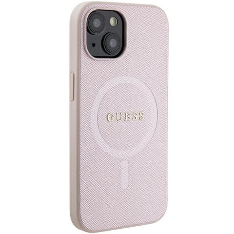 Etui Guess Saffiano MagSafe do iPhone 15 Plus - różowe