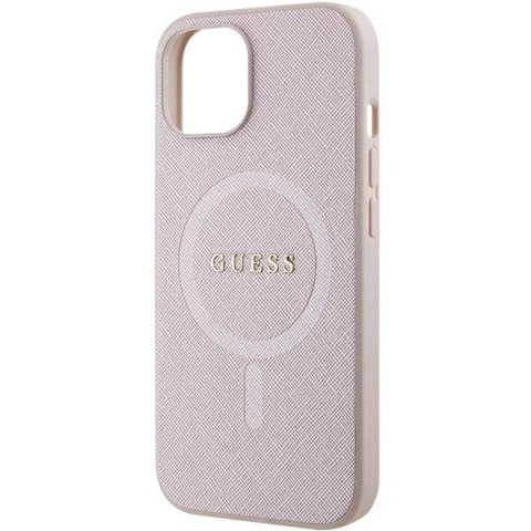 Etui Guess Saffiano MagSafe do iPhone 15 Plus - różowe