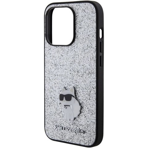 Etui Karl Lagerfeld Fixed Glitter Choupette Logo Metal Pin do iPhone 15 Pro Max - srebrne Etui Karl Lagerfeld Fixed Glitter Choupette Logo Metal Pin do iPhone 15 Pro Max - srebrne