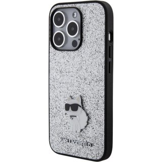 Etui Karl Lagerfeld Fixed Glitter Choupette Logo Metal Pin do iPhone 15 Pro - srebrne