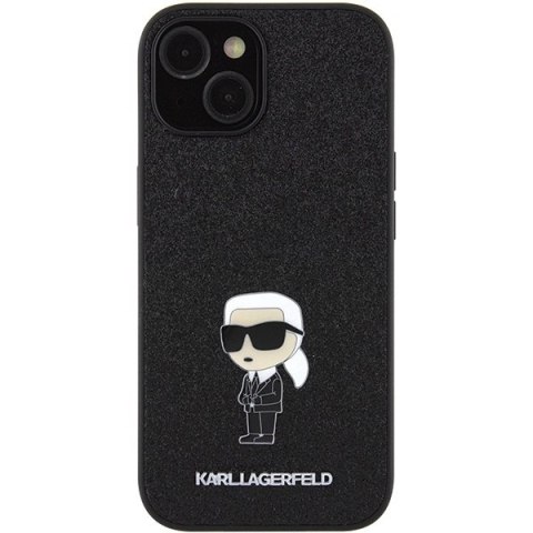 Etui Karl Lagerfeld Fixed Glitter Ikonik Logo Metal Pin do iPhone 15 - czarne Etui Karl Lagerfeld Fixed Glitter Ikonik Logo Metal Pin do iPhone 15 - czarne