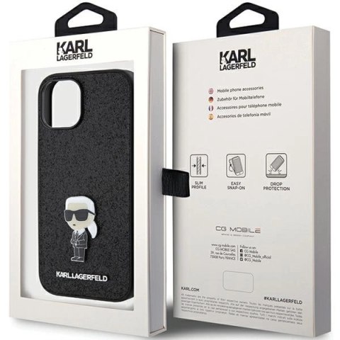 Etui Karl Lagerfeld Fixed Glitter Ikonik Logo Metal Pin do iPhone 15 - czarne Etui Karl Lagerfeld Fixed Glitter Ikonik Logo Metal Pin do iPhone 15 - czarne