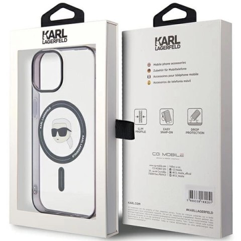 Etui Karl Lagerfeld IML Karl's Head MagSafe do iPhone 15 Plus - przezroczyste