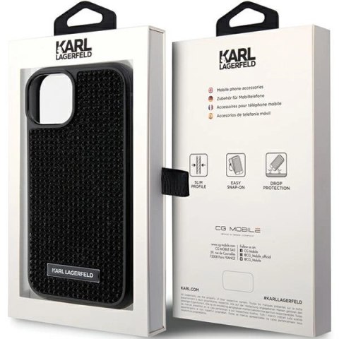 Etui Karl Lagerfeld Rhinestone Logo Metal Plate do iPhone 15 - czarne Etui Karl Lagerfeld Rhinestone Logo Metal Plate do iPhone 15 - czarne