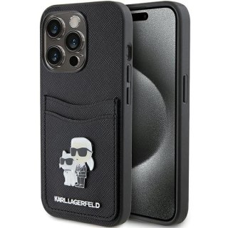 Etui Karl Lagerfeld Saffiano Cardslot Karl&Choupette Metal Pin do iPhone 15 Pro - czarne