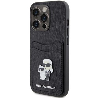 Etui Karl Lagerfeld Saffiano Cardslot Karl&Choupette Metal Pin do iPhone 15 Pro - czarne