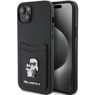Etui Karl Lagerfeld Saffiano Cardslot Karl&Choupette Metal Pin do iPhone 15 - czarne