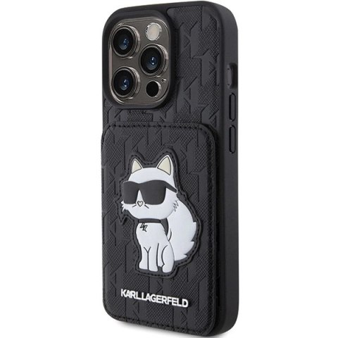 Etui Karl Lagerfeld Saffiano Cardslots and Stand Monogram Choupette do iPhone 15 Pro - czarne Etui Karl Lagerfeld Saffiano Cardslots and Stand Monogram Choupette do iPhone 15 Pro - czarne