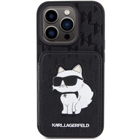 Etui Karl Lagerfeld Saffiano Cardslots and Stand Monogram Choupette do iPhone 15 Pro - czarne Etui Karl Lagerfeld Saffiano Cardslots and Stand Monogram Choupette do iPhone 15 Pro - czarne