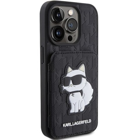Etui Karl Lagerfeld Saffiano Cardslots and Stand Monogram Choupette do iPhone 15 Pro - czarne Etui Karl Lagerfeld Saffiano Cardslots and Stand Monogram Choupette do iPhone 15 Pro - czarne