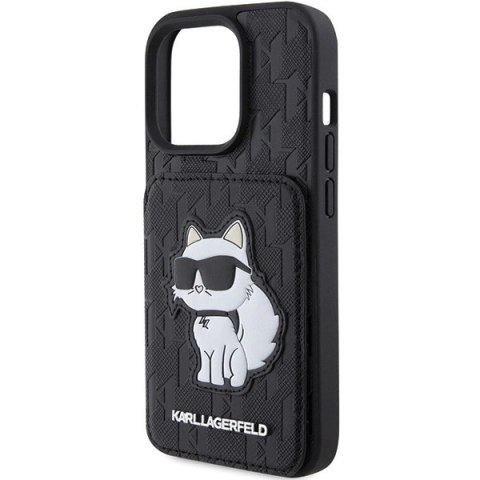 Etui Karl Lagerfeld Saffiano Cardslots and Stand Monogram Choupette do iPhone 15 Pro - czarne Etui Karl Lagerfeld Saffiano Cardslots and Stand Monogram Choupette do iPhone 15 Pro - czarne