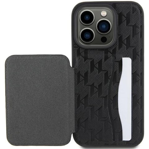 Etui Karl Lagerfeld Saffiano Cardslots and Stand Monogram Choupette do iPhone 15 Pro - czarne Etui Karl Lagerfeld Saffiano Cardslots and Stand Monogram Choupette do iPhone 15 Pro - czarne