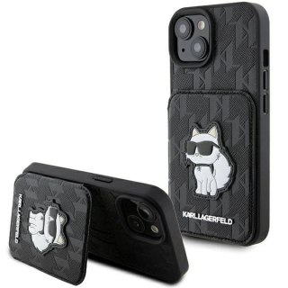 Etui Karl Lagerfeld Saffiano Cardslots and Stand Monogram Choupette do iPhone 15 - czarne