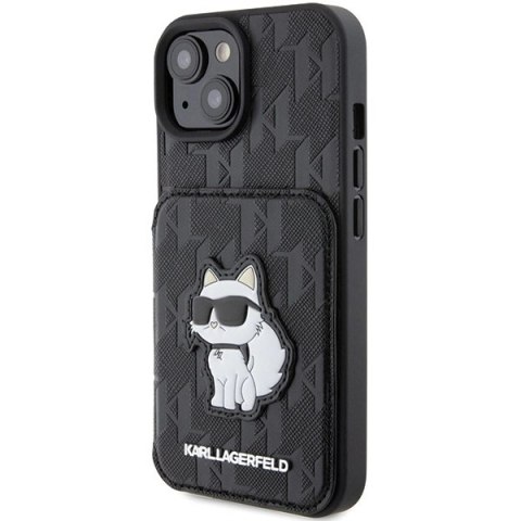 Etui Karl Lagerfeld Saffiano Cardslots and Stand Monogram Choupette do iPhone 15 - czarne Etui Karl Lagerfeld Saffiano Cardslots and Stand Monogram Choupette do iPhone 15 - czarne