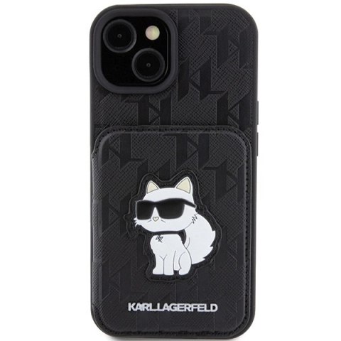 Etui Karl Lagerfeld Saffiano Cardslots and Stand Monogram Choupette do iPhone 15 - czarne Etui Karl Lagerfeld Saffiano Cardslots and Stand Monogram Choupette do iPhone 15 - czarne