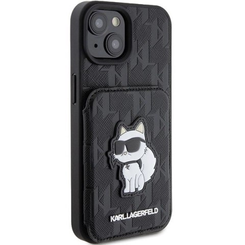 Etui Karl Lagerfeld Saffiano Cardslots and Stand Monogram Choupette do iPhone 15 - czarne Etui Karl Lagerfeld Saffiano Cardslots and Stand Monogram Choupette do iPhone 15 - czarne