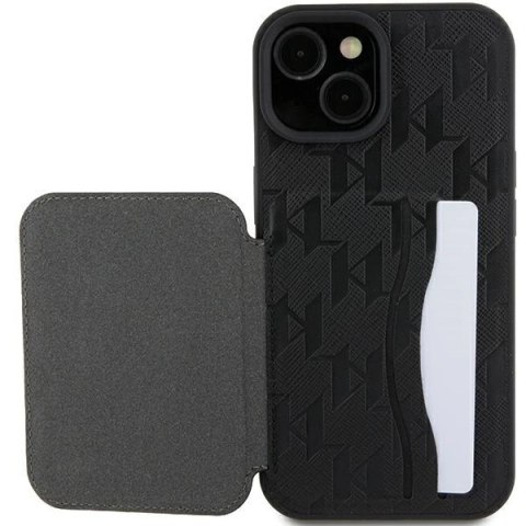 Etui Karl Lagerfeld Saffiano Cardslots and Stand Monogram Choupette do iPhone 15 - czarne Etui Karl Lagerfeld Saffiano Cardslots and Stand Monogram Choupette do iPhone 15 - czarne