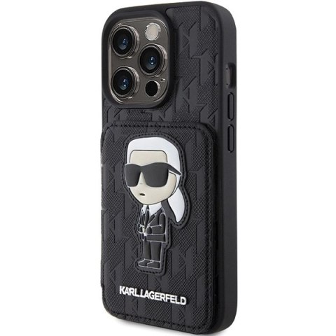 Etui Karl Lagerfeld Saffiano Cardslots and Stand Monogram Ikonik Patch do iPhone 15 Pro Max - czarne Etui Karl Lagerfeld Saffiano Cardslots and Stand Monogram Ikonik Patch do iPhone 15 Pro Max - czarne