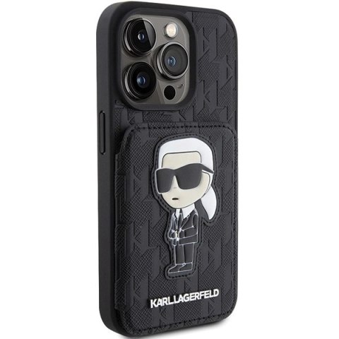 Etui Karl Lagerfeld Saffiano Cardslots and Stand Monogram Ikonik Patch do iPhone 15 Pro Max - czarne Etui Karl Lagerfeld Saffiano Cardslots and Stand Monogram Ikonik Patch do iPhone 15 Pro Max - czarne
