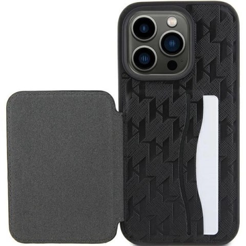 Etui Karl Lagerfeld Saffiano Cardslots and Stand Monogram Ikonik Patch do iPhone 15 Pro - czarne