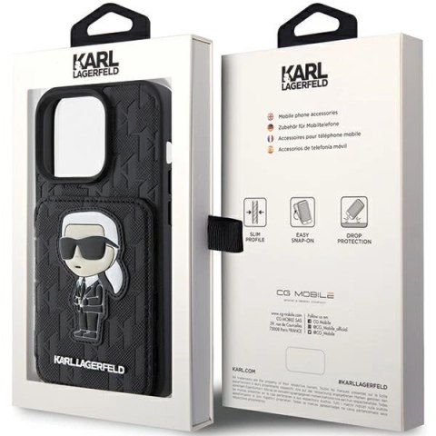 Etui Karl Lagerfeld Saffiano Cardslots and Stand Monogram Ikonik Patch do iPhone 15 Pro - czarne