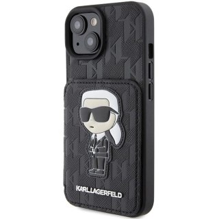 Etui Karl Lagerfeld Saffiano Cardslots and Stand Monogram Ikonik Patch do iPhone 15 - czarne