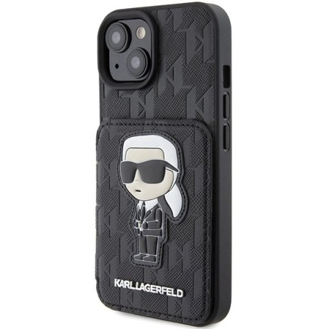 Etui Karl Lagerfeld Saffiano Cardslots and Stand Monogram Ikonik Patch do iPhone 15 - czarne