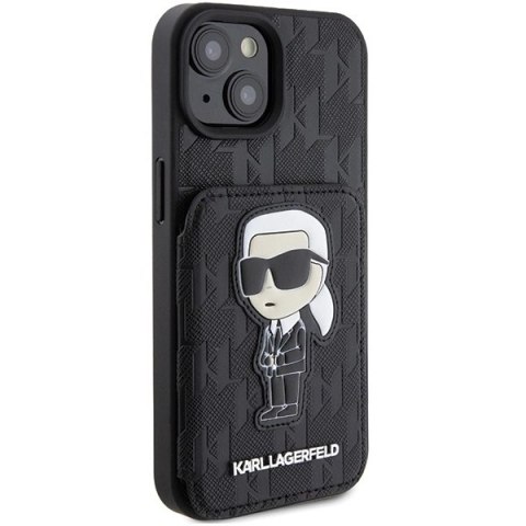 Etui Karl Lagerfeld Saffiano Cardslots and Stand Monogram Ikonik Patch do iPhone 15 - czarne