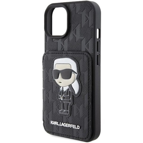 Etui Karl Lagerfeld Saffiano Cardslots and Stand Monogram Ikonik Patch do iPhone 15 - czarne
