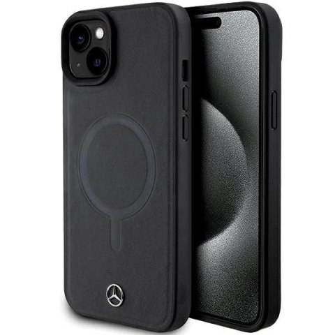 Etui Mercedes Smooth Leather MagSafe do iPhone 15 Plus - czarne Etui Mercedes Smooth Leather MagSafe do iPhone 15 Plus - czarne