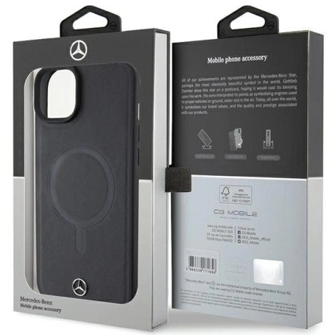 Etui Mercedes Smooth Leather MagSafe do iPhone 15 Plus - czarne Etui Mercedes Smooth Leather MagSafe do iPhone 15 Plus - czarne