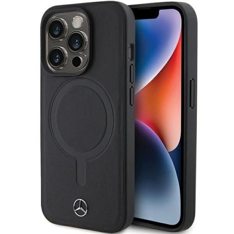Etui Mercedes Smooth Leather MagSafe do iPhone 15 Pro - czarne Etui Mercedes Smooth Leather MagSafe do iPhone 15 Pro - czarne