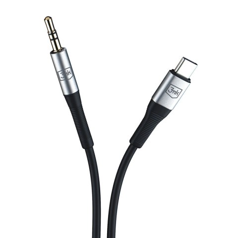 Kabel 3mk AUX minijack 3.5 mm / USB-C - srebrny
